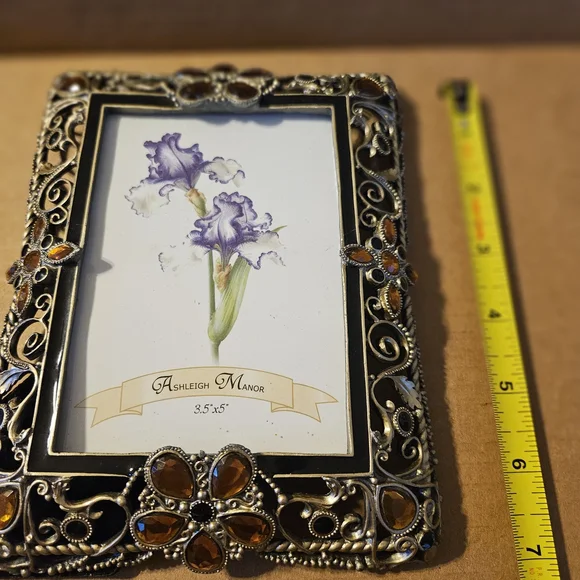 🦉Ashleigh Manor jeweled picture frame in black enamel with amber & blue crystal - Picture 8 of 8